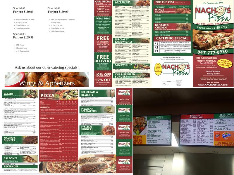 Nacho's Pizza Menu