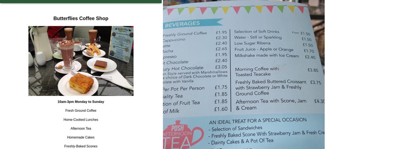Butterflies Coffee Shop Menu