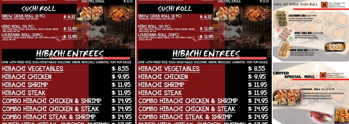 Hiro Hibachi Menu
