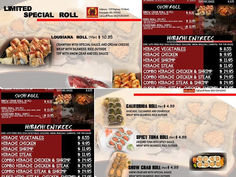Hiro Hibachi Menu