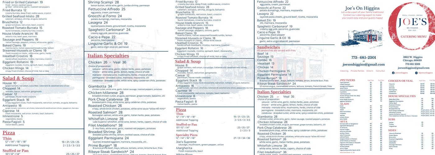 Joe's On Higgins Menu
