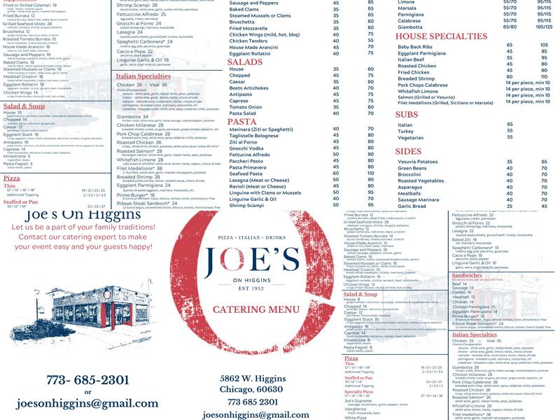 Joe's On Higgins Menu