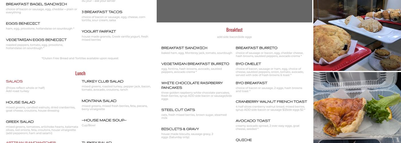 Red Rooster Artisan Bakery Menu