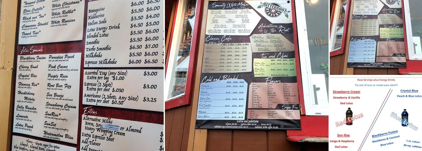 Bitterroot Beanery Menu