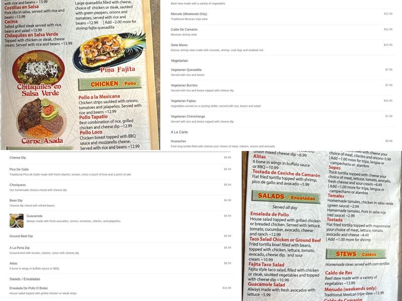 La Perla Mexican Restaurant Menu