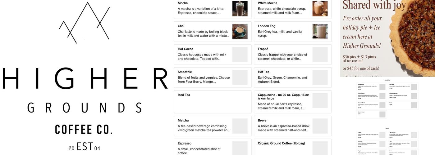Higher Grounds Coffee Menu