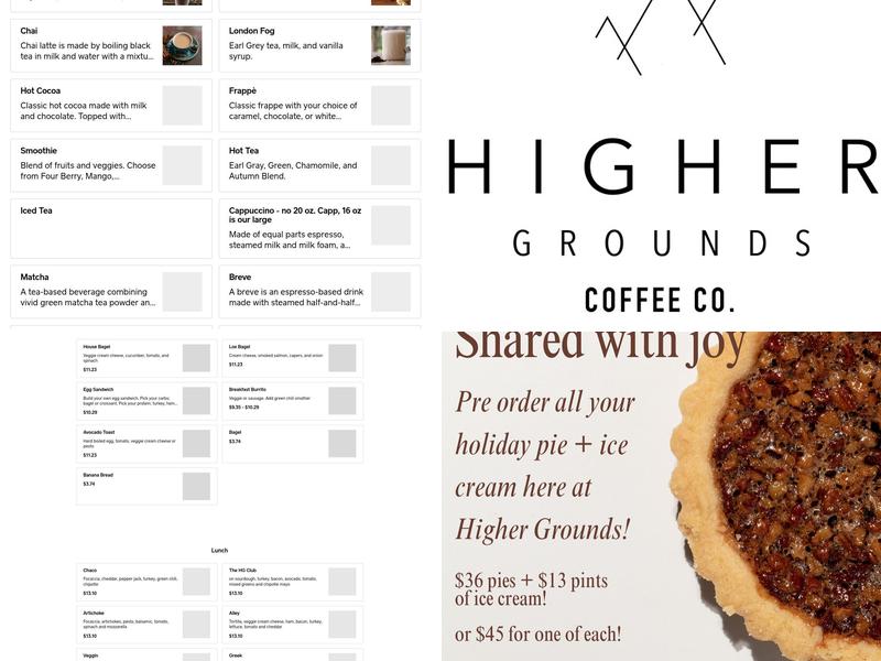 Higher Grounds Coffee Menu
