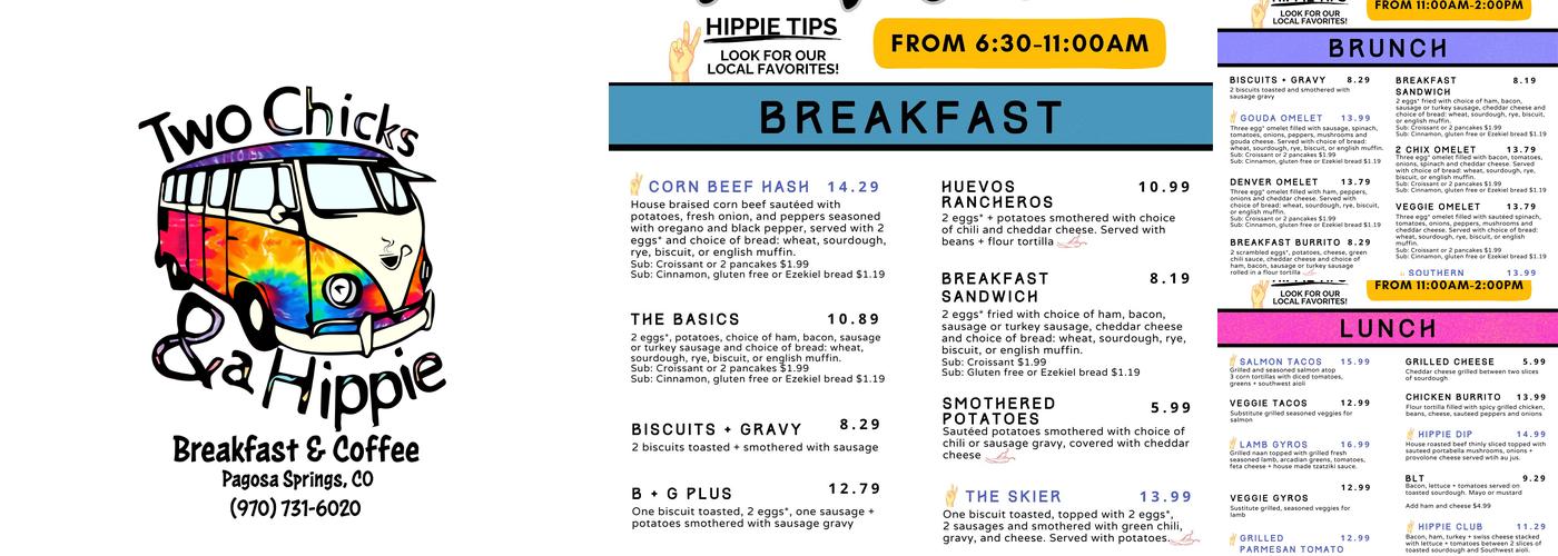 Two Chicks & A Hippie Menu