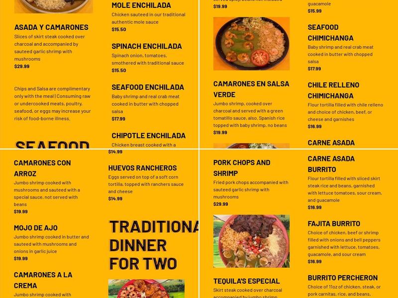 Tequila's Pagosa Menu