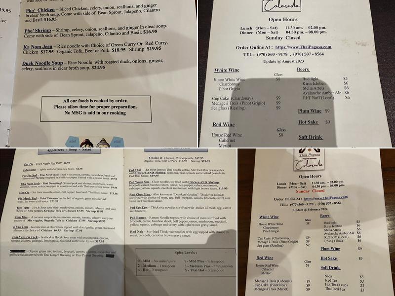 Thai Pagosa Menu