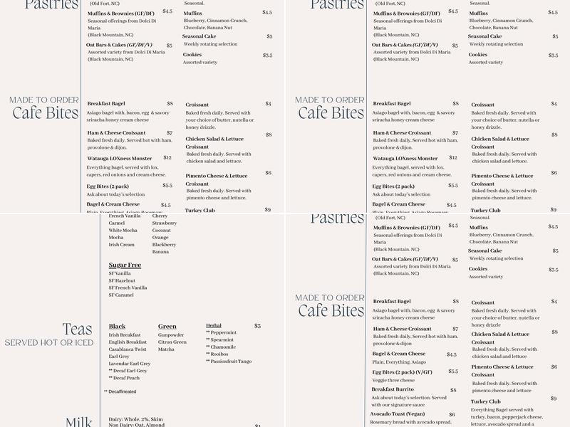 Mountain Grounds Coffee & Tea Co. Menu