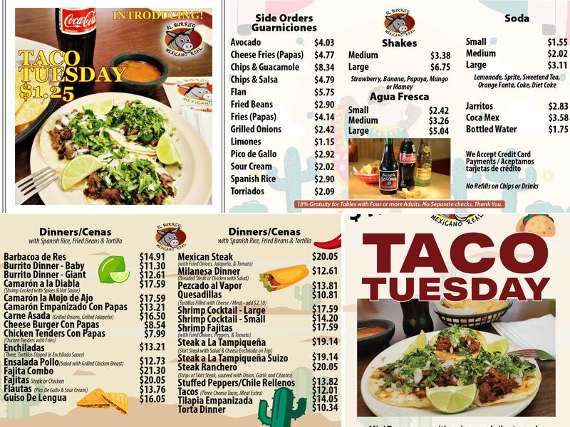 El Burrito Mexicano Real Menu