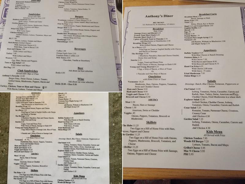 Anthony's Diner Menu