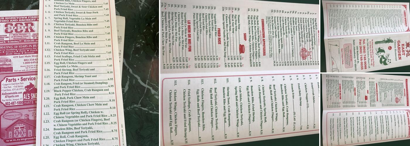 New East Garden Menu