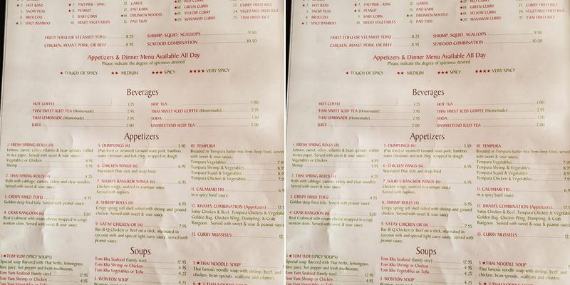 Spoon Thawee Thai Cusine Menu