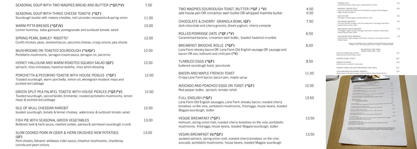 Two Magpies Bakery Aldeburgh Menu