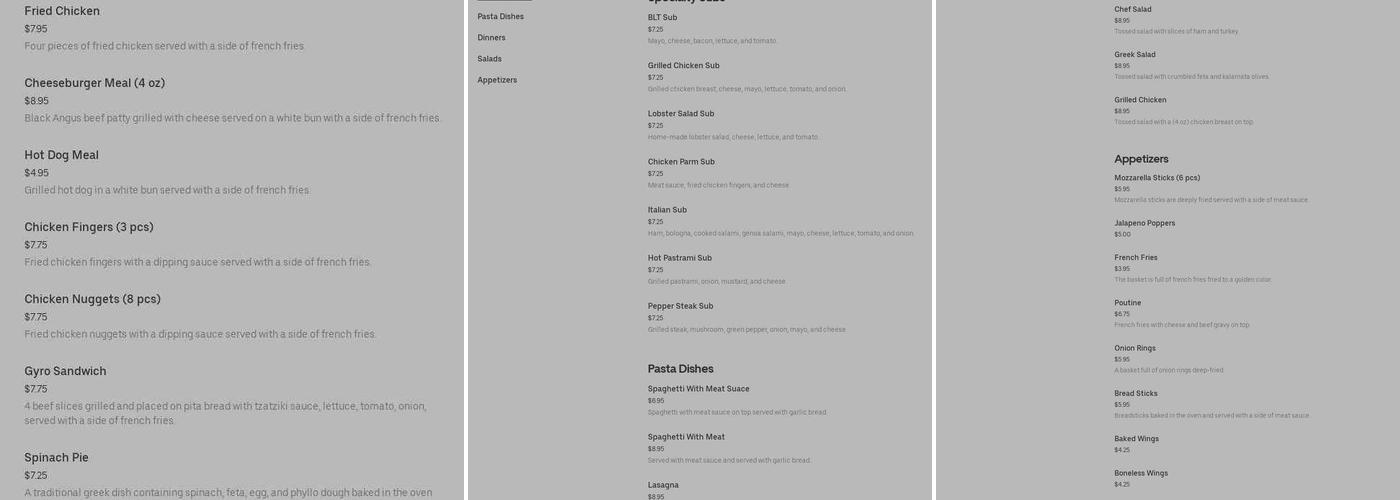 Lyndonville House of Pizza Menu