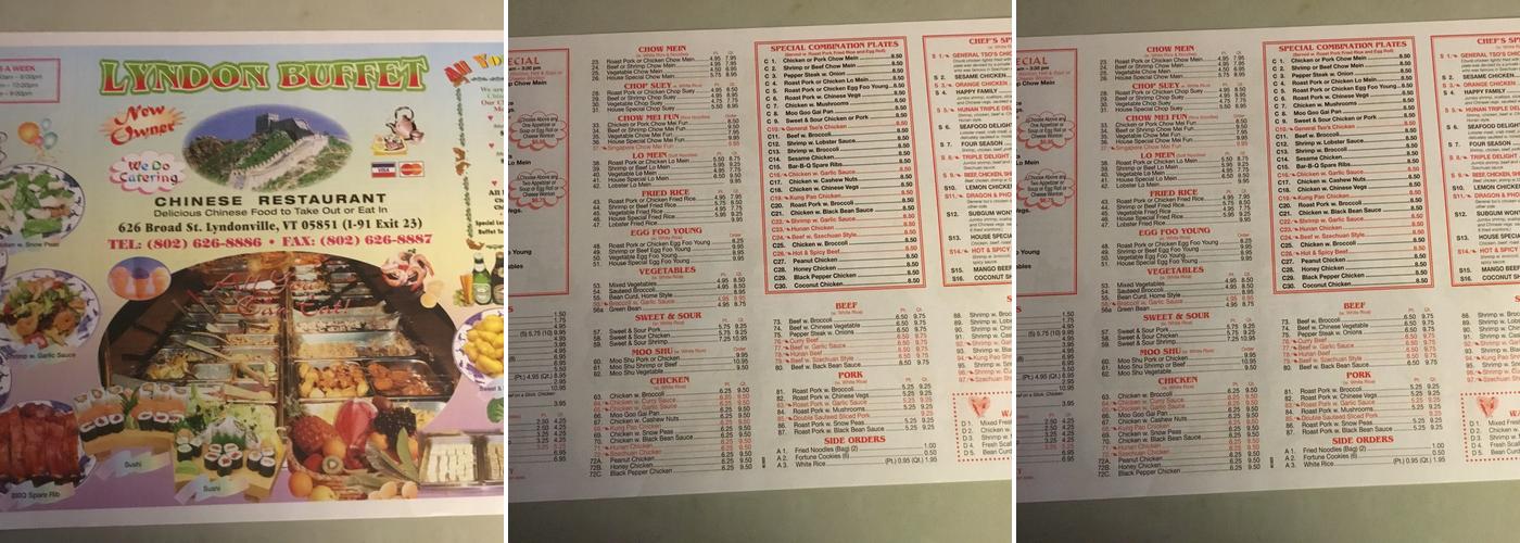 Lyndon Buffet Menu