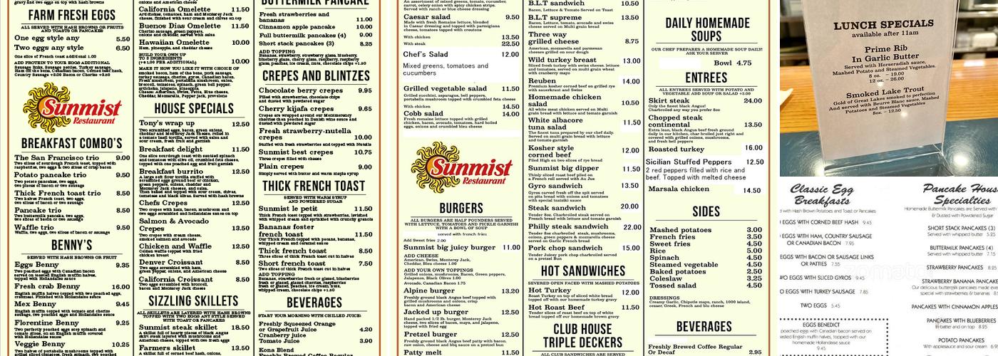 Sunmist Restaurant of Addison Menu