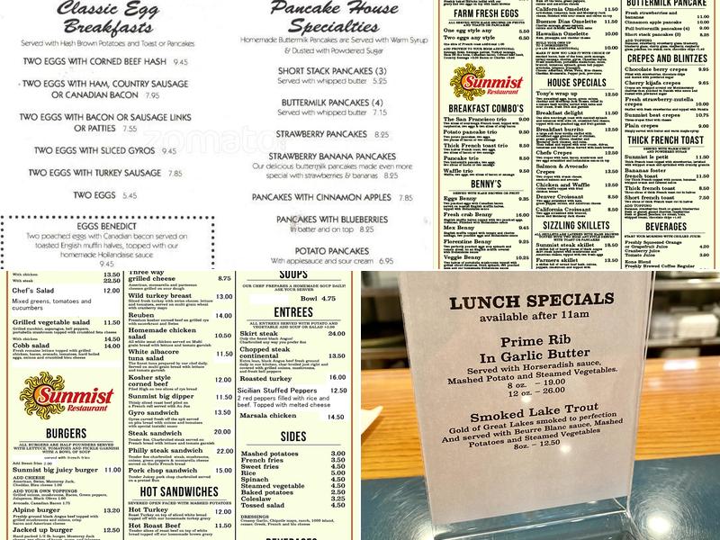 Sunmist Restaurant of Addison Menu