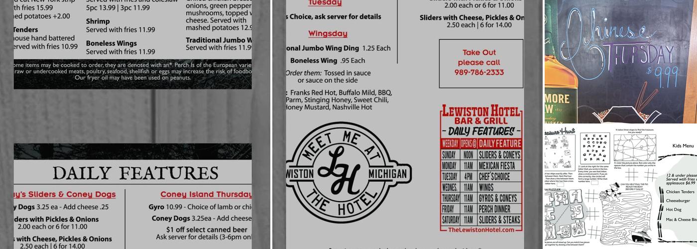 Lewiston Hotel Bar and Grill Menu