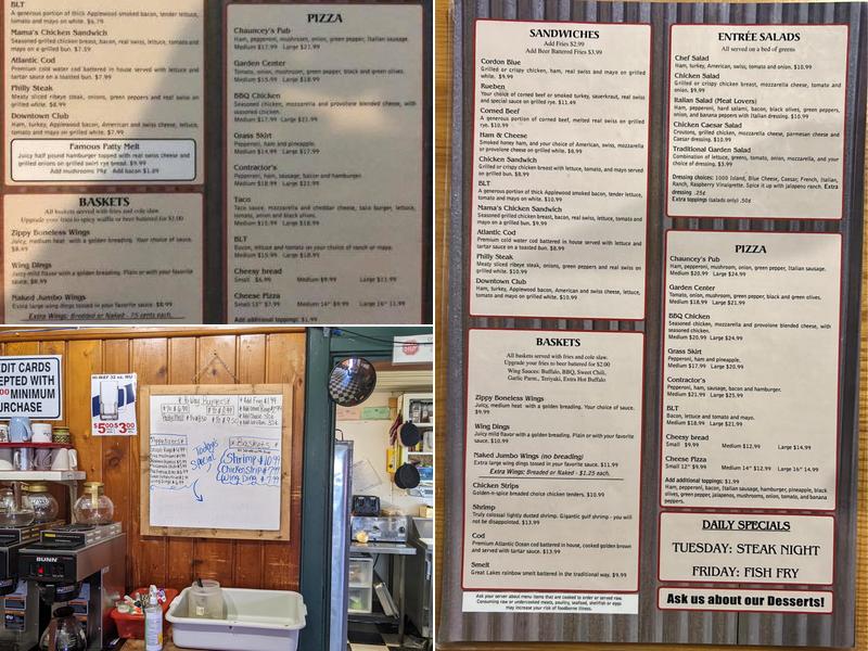 Chauncey's Pub Menu