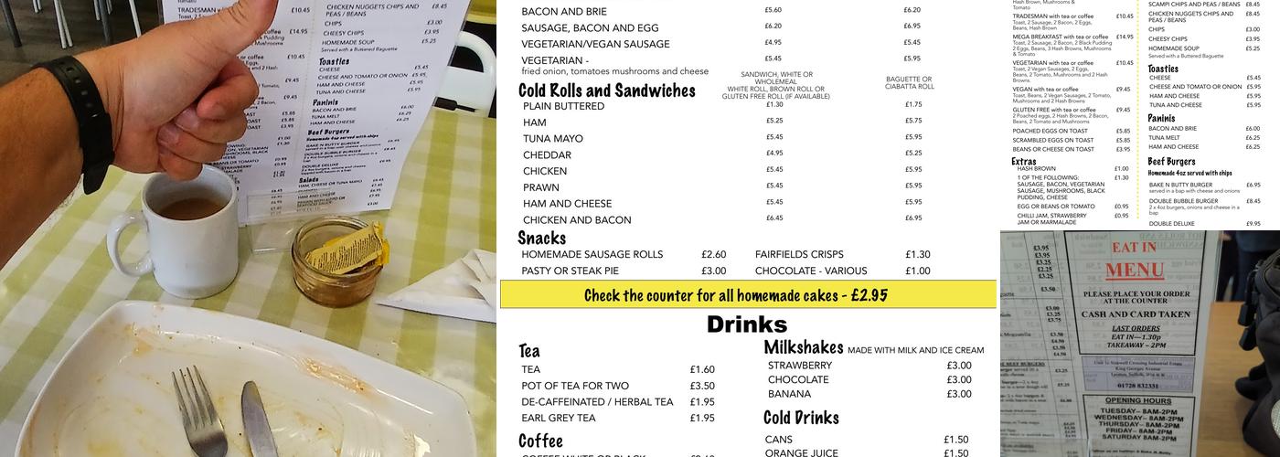 Bake 'N' Butty Cafe Menu