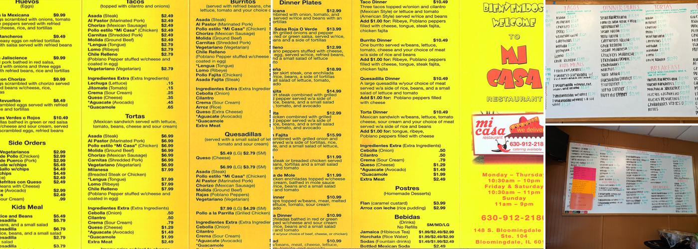 Mi Casa Restaurant Menu