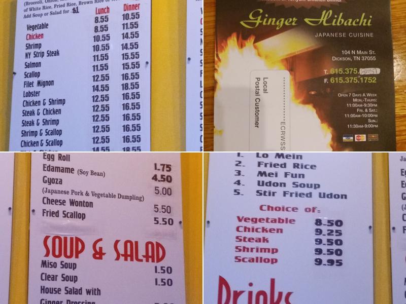 Ginger Hibachi Menu