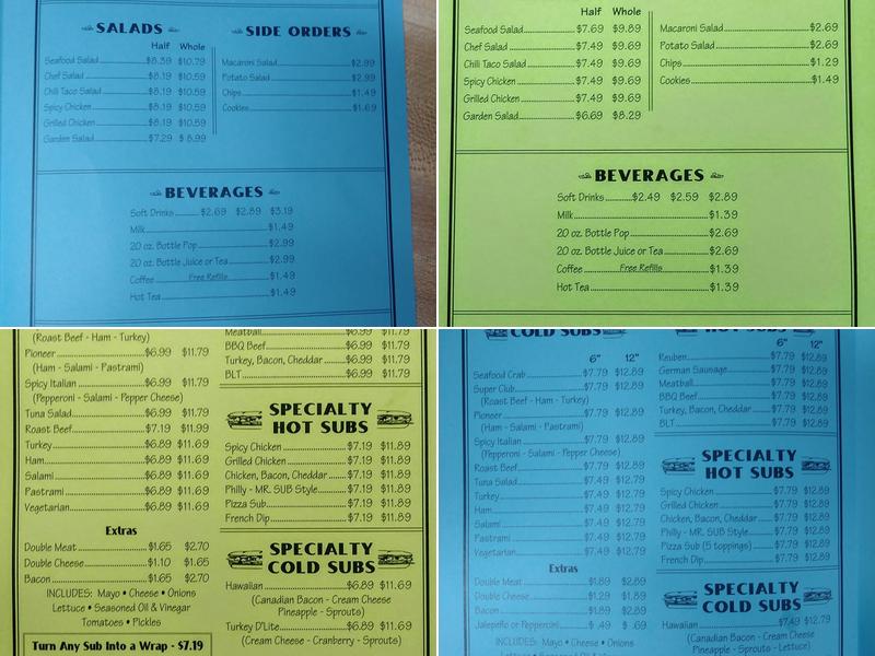 Mr. Sub Menu