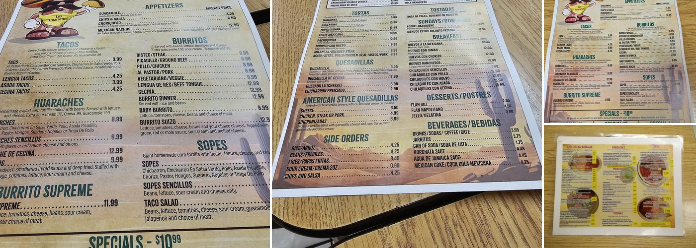 Los Huaraches Menu