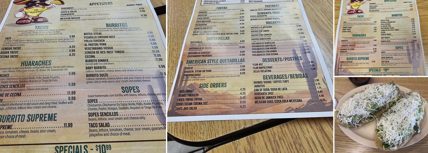 Los Huaraches Menu