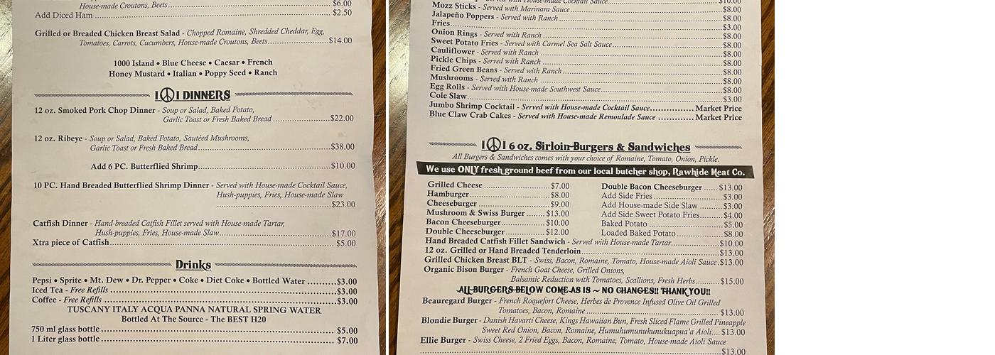 I & I Steakhouse Menu