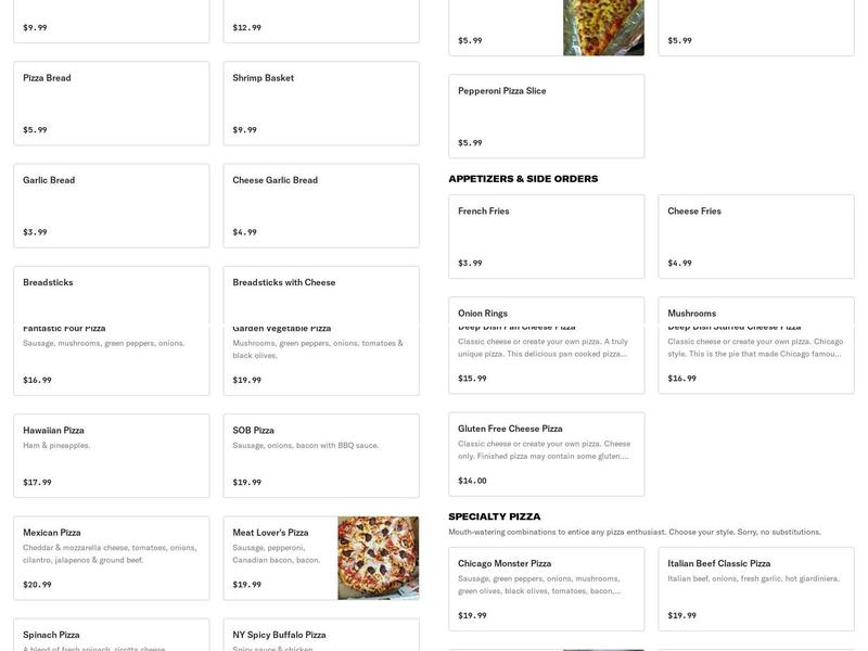 Chicago Pizza & Pasta Menu