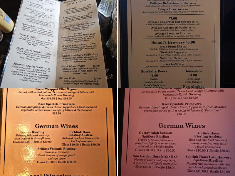 Alpine Inn Menu