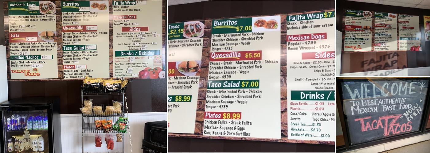 Tacatz Tacos Menu