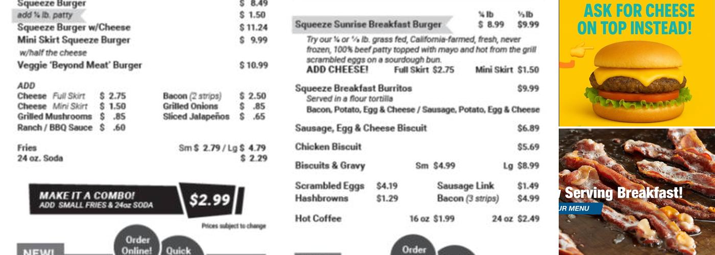 Sierra Squeeze Burger Menu