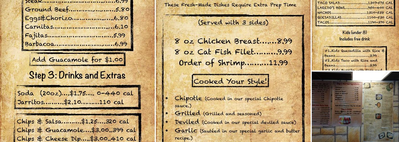 Laredo's Burrito and Taco Shop Menu
