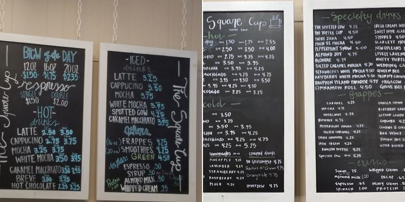 The Square Cup Menu