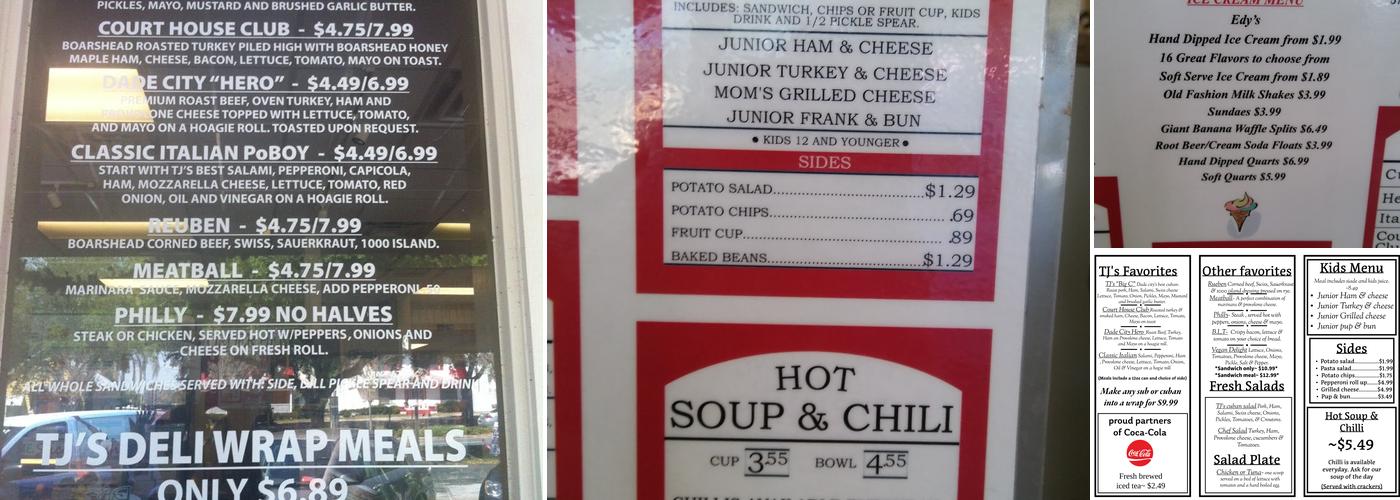 Tj's Deli And Ice Cream Menu