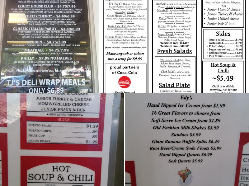 Tj's Deli And Ice Cream Menu