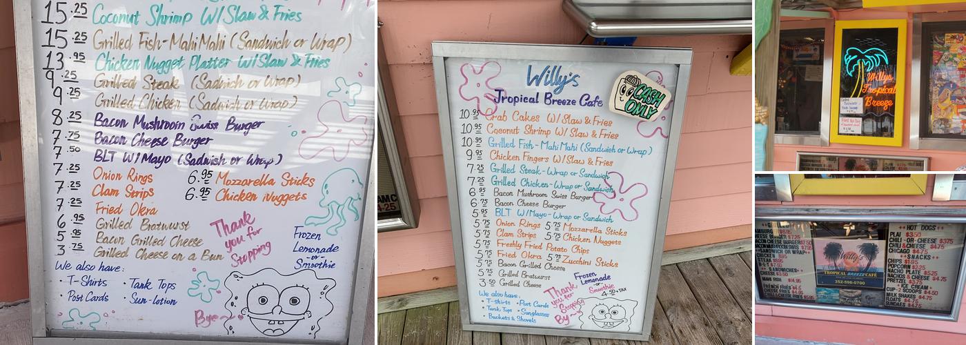 Willy's Tropical Breeze Cafe Menu