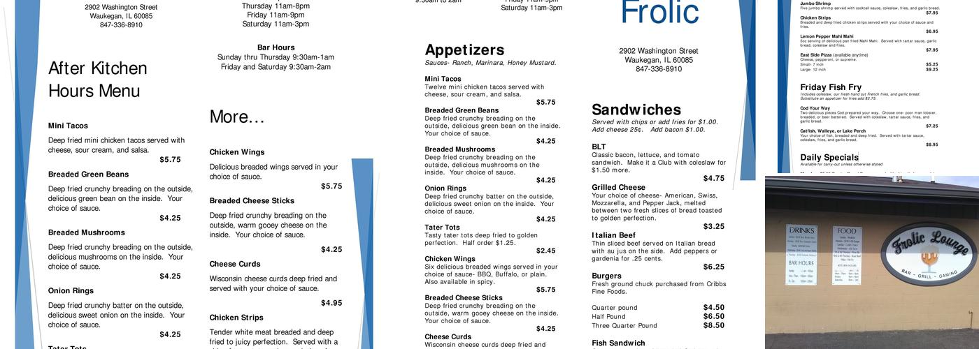 Frolic Menu