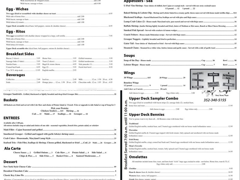 Upper Deck Cafe Menu