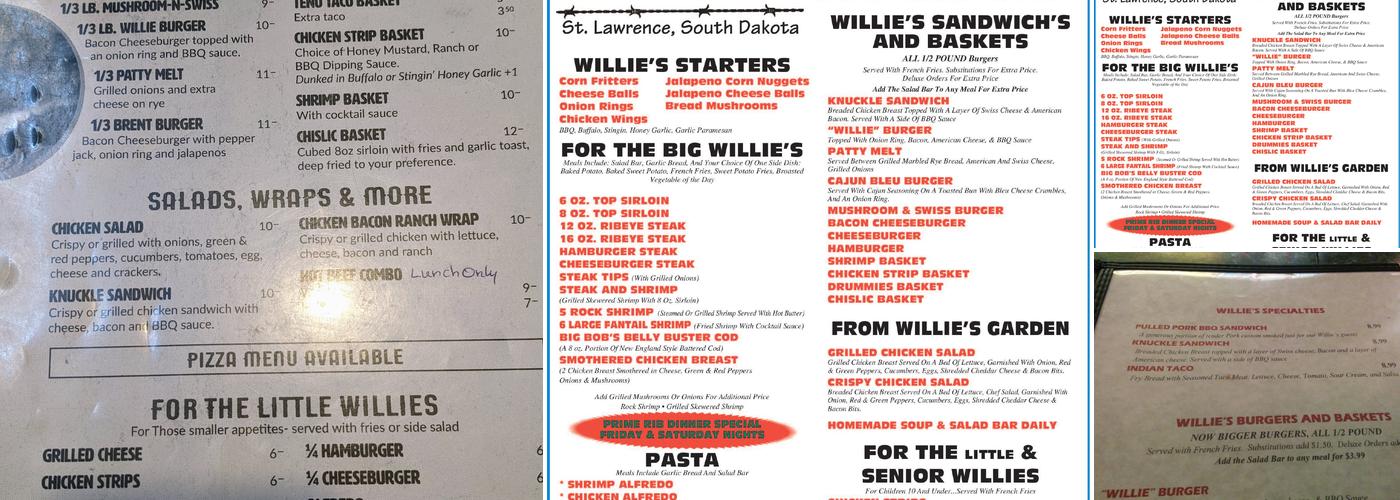 Willie's Bar & Grill Menu