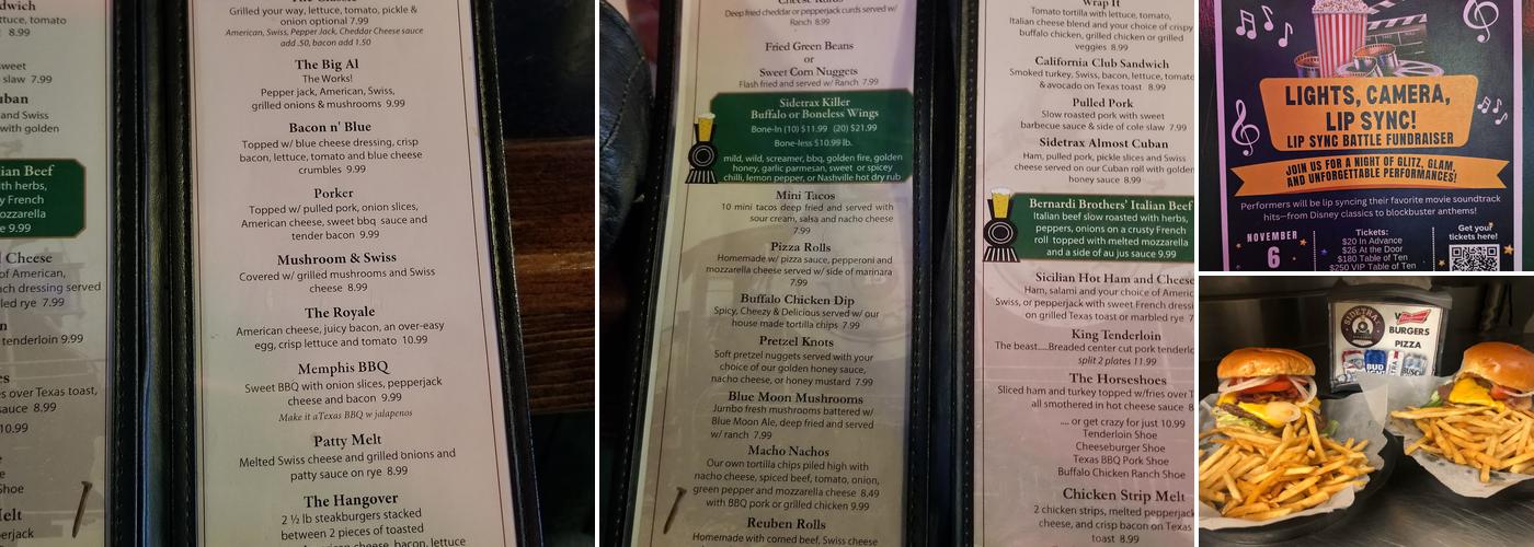 Sidetrax Bar & Grill Menu