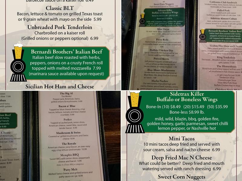 Sidetrax Bar & Grill Menu