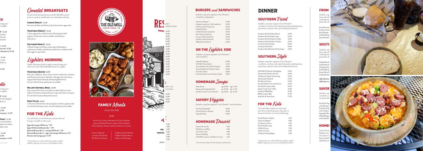 The Old Mill Pottery House Café Menu