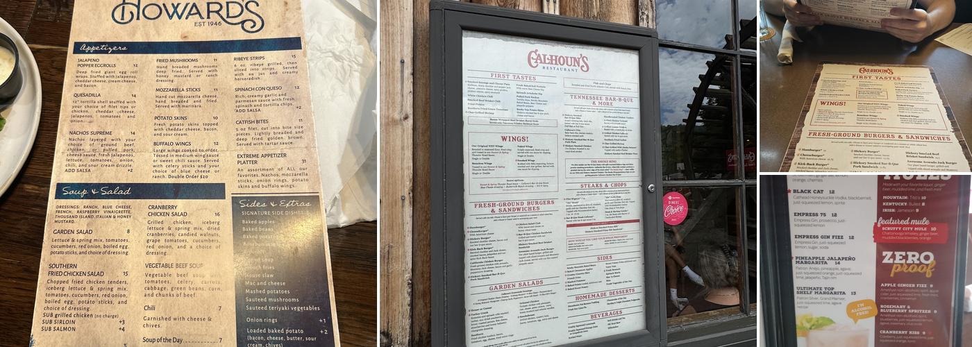 Calhoun's in Gatlinburg Menu
