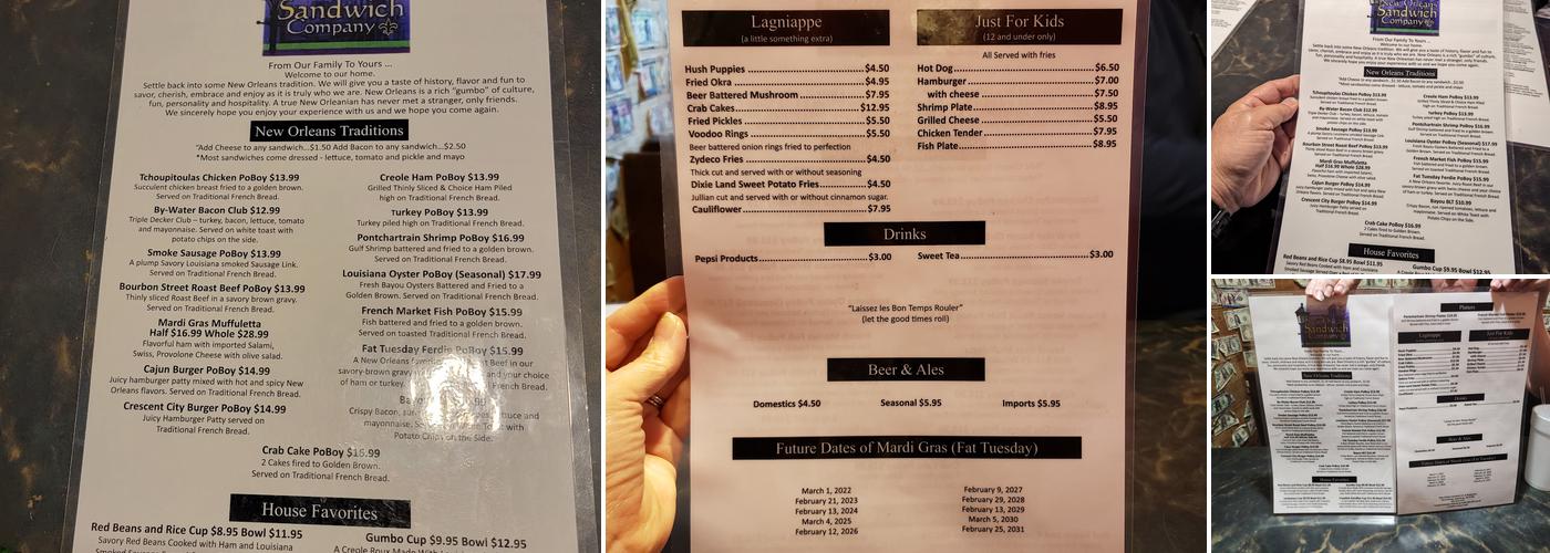 New Orleans Sandwich Company Menu